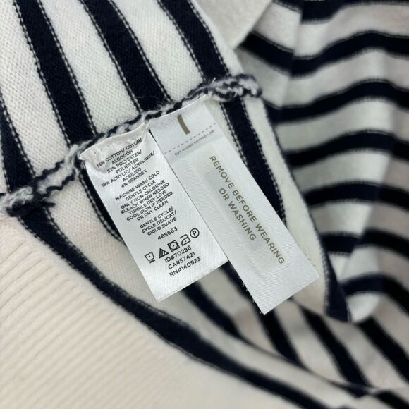 Loft women’s large white and navy striped knit cardigan traditional classic - Picture 7 of 9